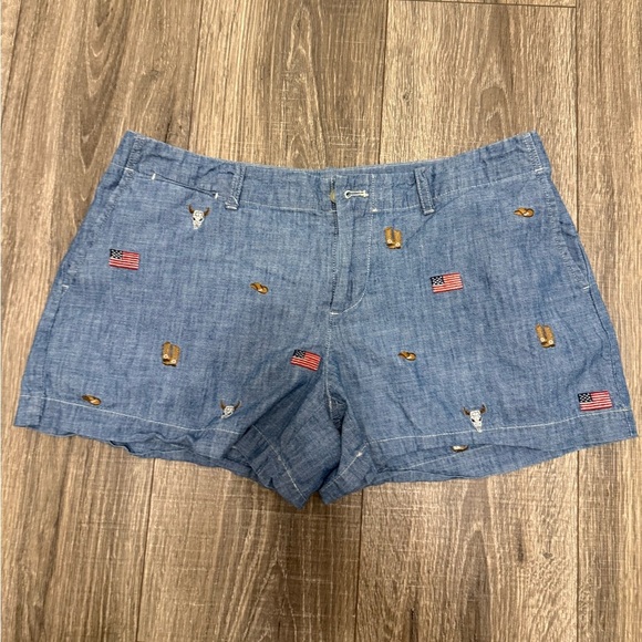 Polo Ralph Lauren Embroidered Chambray Shorts Pockets Western Embroidery  Size 4 - Picture 1 of 6